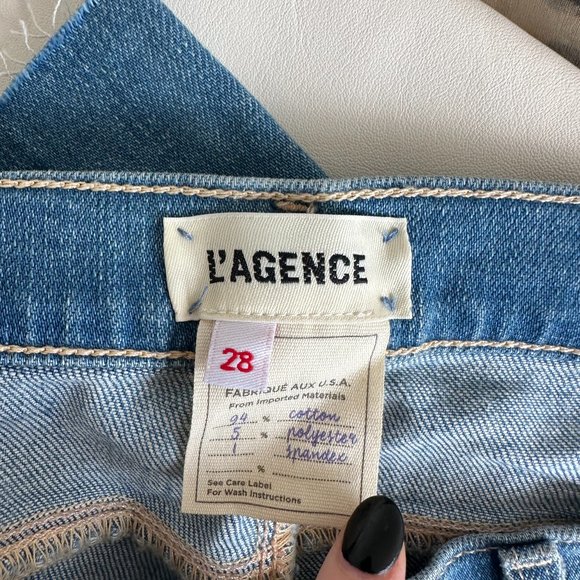 L'Agence Sada Cropped Jeans High Rise Slim Fit Raw Hem Whiskering Sz 28 Tuscany - Picture 3 of 10